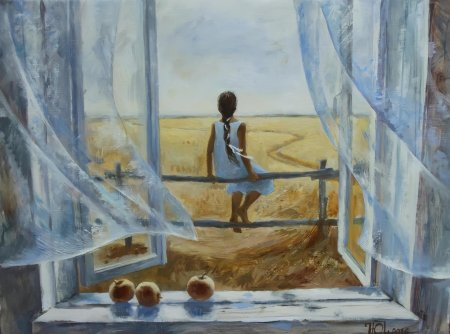 Женщина у окна живопись