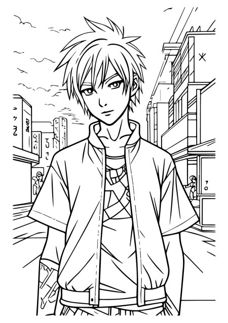 Разукрашка аниме мальчик