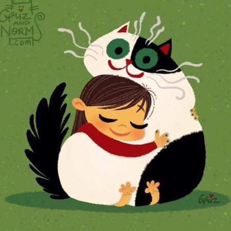 Девочка обнимает кота