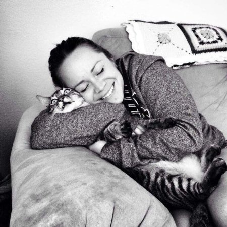 Кошка обнимает человека