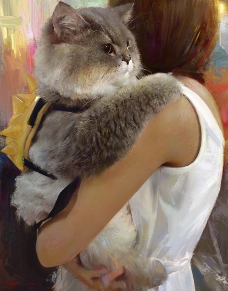 Девушка обнимает кота