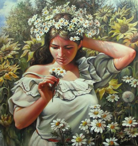 Женщина с ромашками