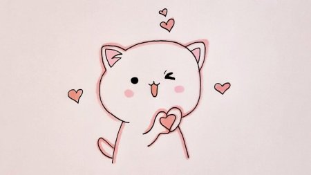 Милый котик с сердечком рисунок