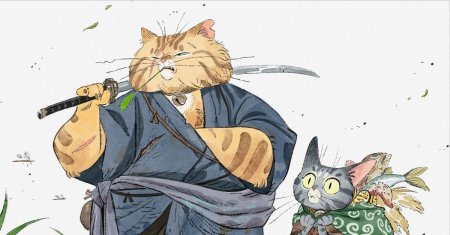 Кот самурай арт