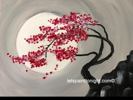 Дерево сакура ватными палочками