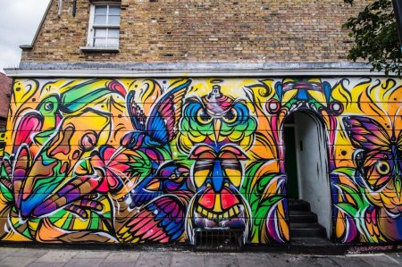 Vibrant color street граффити brick london