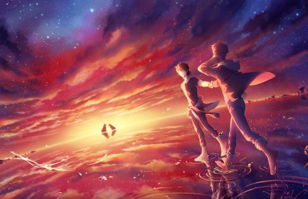 Аниме парень закат