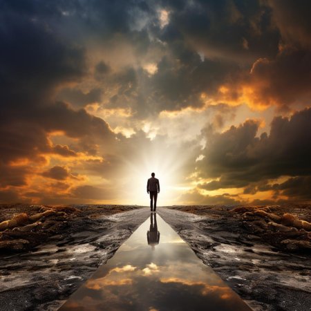 Человек уходит в закат