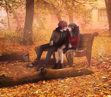 Влюбленные на скамейке