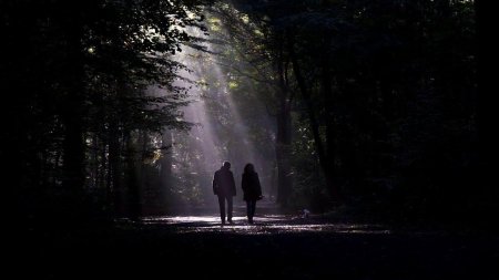 Парень ночью в лесу