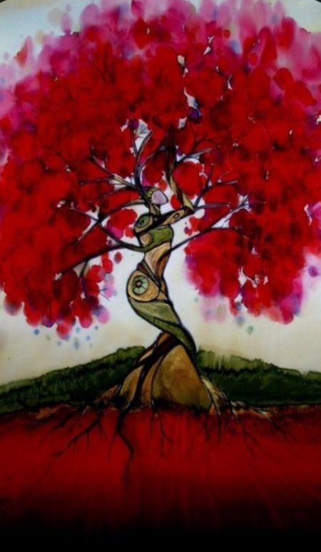 Дерево с красными листьями арт