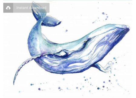 Синий кит акварель