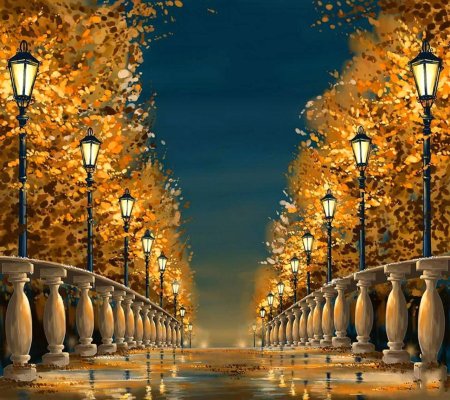 Осенний парк с фонарями