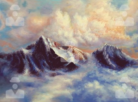 Горы в облаках живопись