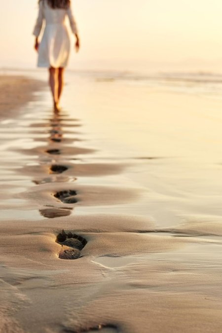 Женщина идет по песку