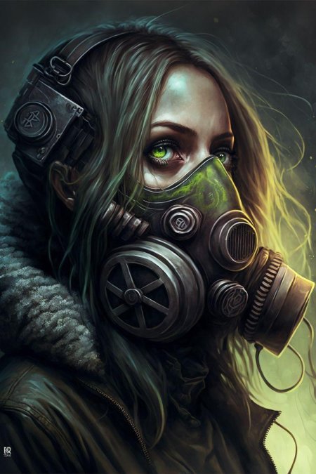 Девушка в противогазе