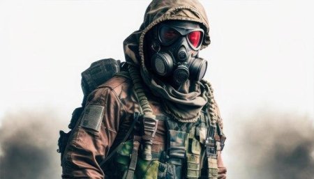 Солдат в противогазе