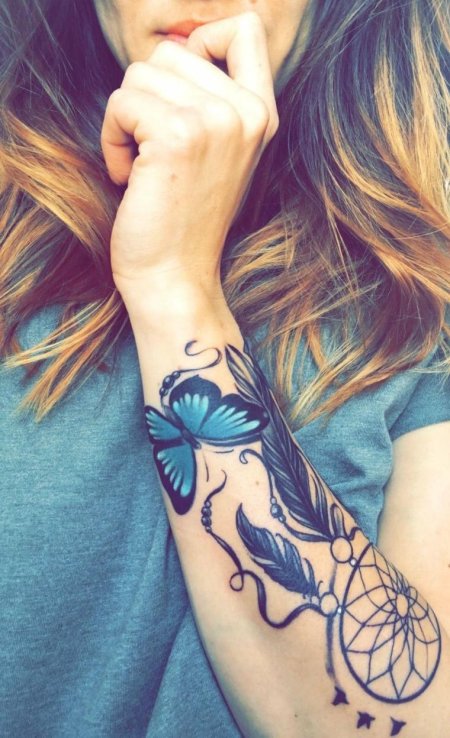 Тату ловец снов для девушек на руке