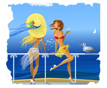 Девушка на пляже рисунок