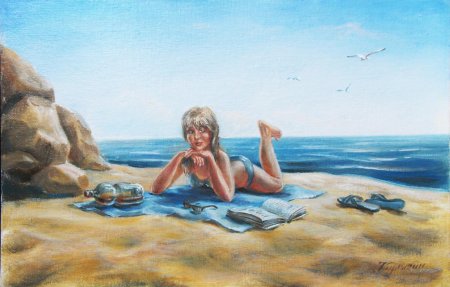 Картина девушка у моря