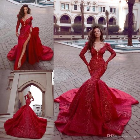 Красное свадебное платье русалка