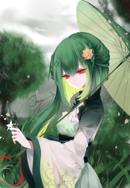 Аниме девушка с зелеными волосами