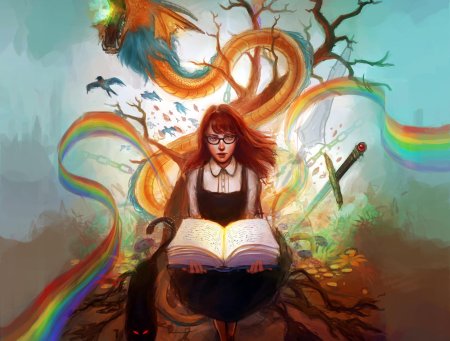 Рыжачядевушка с книгой арт