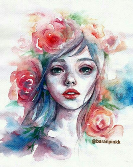 Портрет девушки акварелью