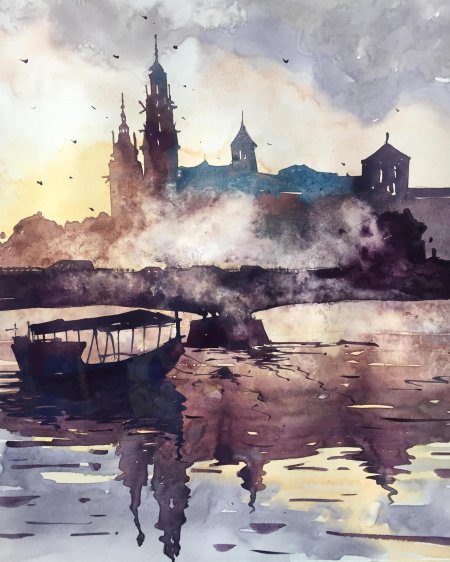 Прага карлов мост акварель