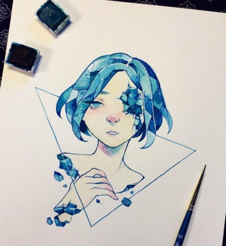 Девушка скетч акварель