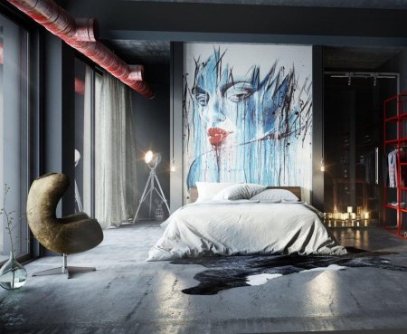 Спальня в стиле лофт рендер