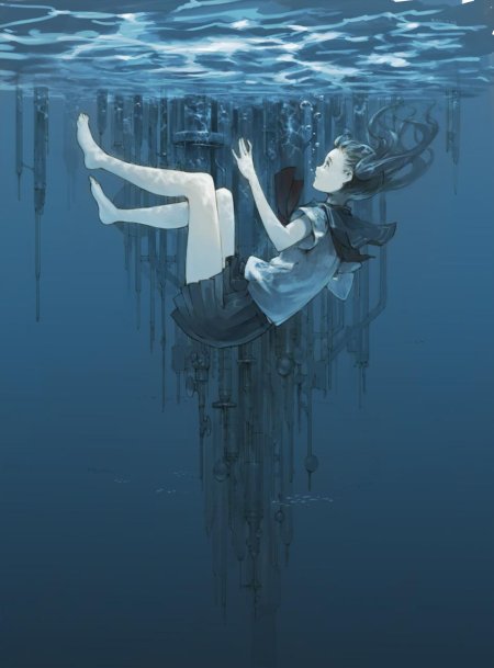 Девушка тонет в воде