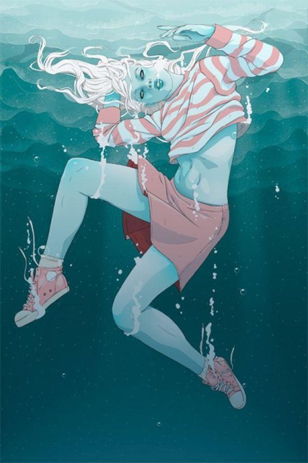Девушка тонет арт