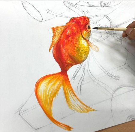 Рисовать золотую рыбку