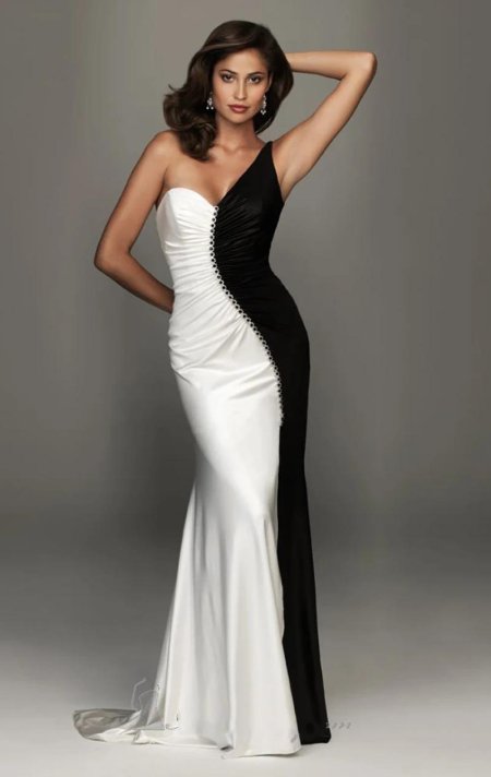 Черно белое вечернее платье