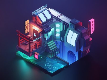 Low poly d cyberpunk город