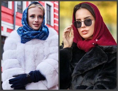 Платок на голову с шубой