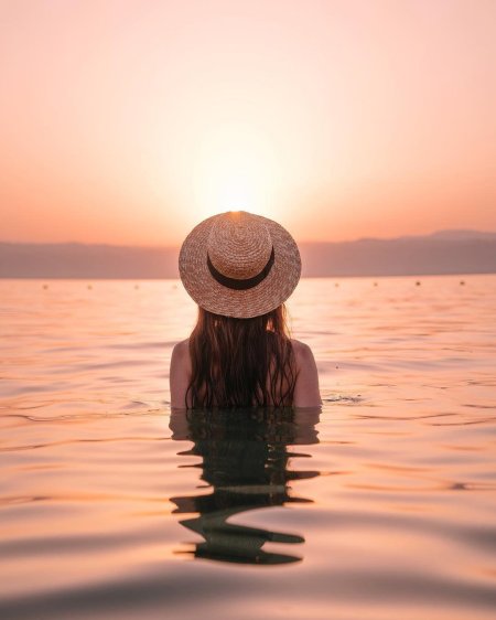 Девушка в шляпе на море