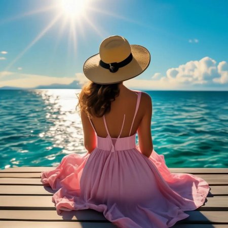 Девушка в шляпе на море