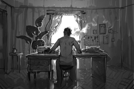 Человек в комнате арт