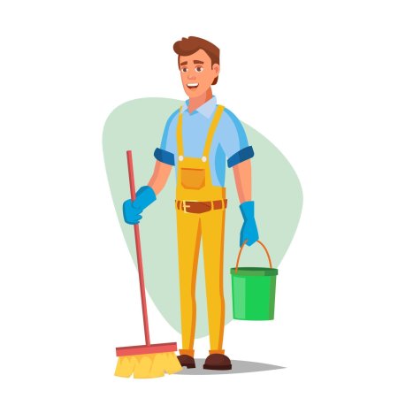 Уборщик на белом фоне