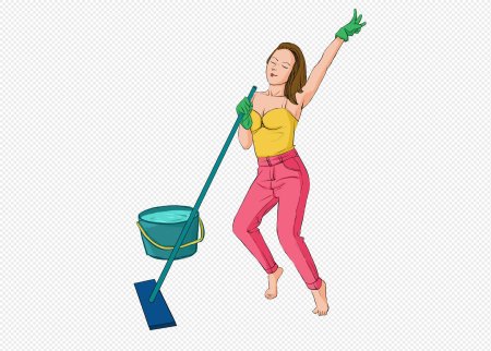 Девушка с ведром и шваброй