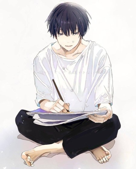 Аниме мальчик сидит