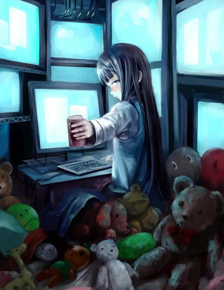 Аниме девочка за компьютером