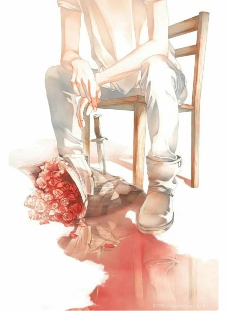 Аниме парень на коленях