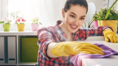 Женщина убирает