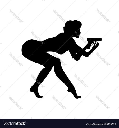 Девушка с пистолетом силуэт