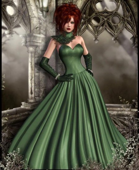 Рыжая в зеленом платье