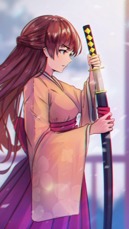 Аниме девушки в кимоно с катаной