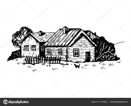 Деревенские домики в графике